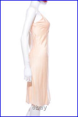 Vtg 30s 40s SILK Satin Light Peach Pink BIAS CUT Nightgown LINGERIE Slip Dress S