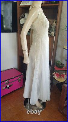 Vtg 30s Crystal Pleated FULL CIRCLE SWEEP Sheer Nylon Slip Dress Nightgown S/M
