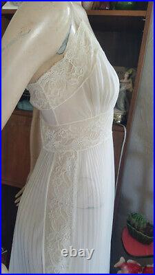 Vtg 30s Crystal Pleated FULL CIRCLE SWEEP Sheer Nylon Slip Dress Nightgown S/M