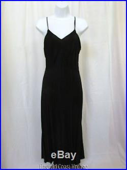 Vtg 30s Sheer Black Organza Bias Cut Ruffled Dot Net Trim Evening Dress & Slip M