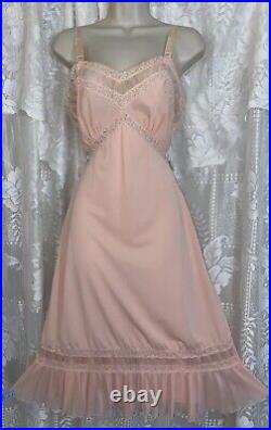 Vtg 34 36 Fancy Peach DB NYLON SHADOW PANEL Dress SLIP Chiffon Lace Hem nightie