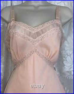 Vtg 34 36 Fancy Peach DB NYLON SHADOW PANEL Dress SLIP Chiffon Lace Hem nightie