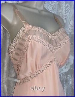 Vtg 34 36 Fancy Peach DB NYLON SHADOW PANEL Dress SLIP Chiffon Lace Hem nightie