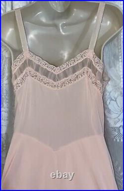 Vtg 34 36 Fancy Peach DB NYLON SHADOW PANEL Dress SLIP Chiffon Lace Hem nightie