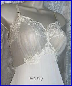 Vtg 36 38 FANCY White VANITY FAIR NYLON Dress SLIP w Pleated Chiffon Hem nightie