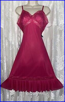 Vtg 36+ FANCY RASPBERRY VANITY FAIR NYLON Dress SLIP Pleated Chiffon Hem nightie