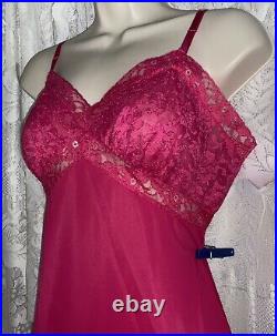 Vtg 36+ FANCY RASPBERRY VANITY FAIR NYLON Dress SLIP Pleated Chiffon Hem nightie