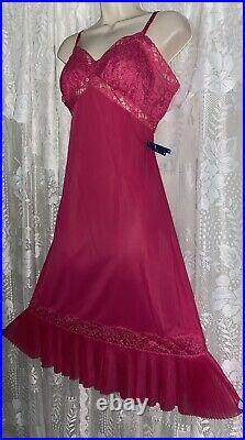 Vtg 36+ FANCY RASPBERRY VANITY FAIR NYLON Dress SLIP Pleated Chiffon Hem nightie