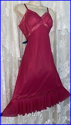 Vtg 36+ FANCY RASPBERRY VANITY FAIR NYLON Dress SLIP Pleated Chiffon Hem nightie