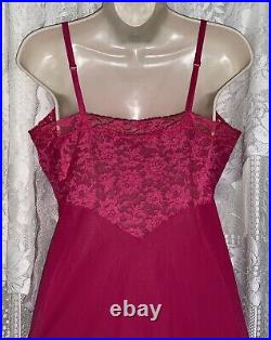 Vtg 36+ FANCY RASPBERRY VANITY FAIR NYLON Dress SLIP Pleated Chiffon Hem nightie