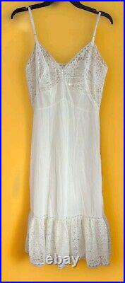 Vtg 36 Fancy White Van Raalte Nylon Dress SLIP w Chiffon Lace Hem nightie