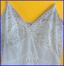 Vtg 36 Fancy White Van Raalte Nylon Dress SLIP w Chiffon Lace Hem nightie