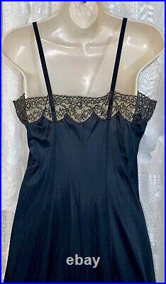 Vtg 36 Tall FANCY GOTH ROGERS BLACK NYLON Dress SLIP Pleated Chiffon Hem nightie