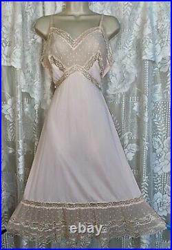 Vtg 38+ Fancy PINK Van Raalte OPAQUELON Dress SLIP w 8 Chiffon Lace Hem nightie