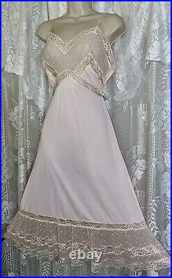 Vtg 38+ Fancy PINK Van Raalte OPAQUELON Dress SLIP w 8 Chiffon Lace Hem nightie