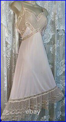 Vtg 38+ Fancy PINK Van Raalte OPAQUELON Dress SLIP w 8 Chiffon Lace Hem nightie