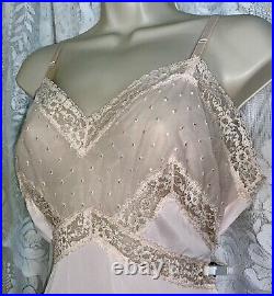 Vtg 38+ Fancy PINK Van Raalte OPAQUELON Dress SLIP w 8 Chiffon Lace Hem nightie