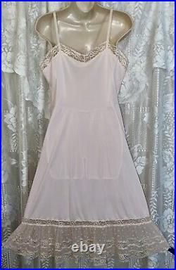 Vtg 38+ Fancy PINK Van Raalte OPAQUELON Dress SLIP w 8 Chiffon Lace Hem nightie