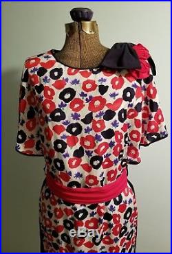 Vtg 40s 3-in-1 Floral Print Silk Slip Dress Art Deco sheer kimono overlay M WOW