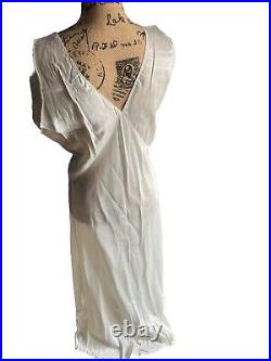 Vtg 40s 50s Femme Fatale Champagne White Bias Cut Rayon Nightgown Slip Dress 38