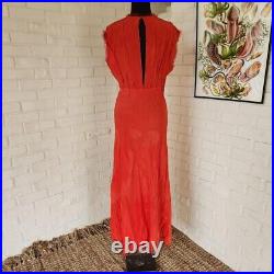 Vtg 40s Red Slip Dress Maxi Rayon Godfried