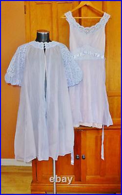 Vtg 50s 60s VANITY FAIR Sheer Double Tricot Lace Lingerie 2pc Peignoir GOWN SET