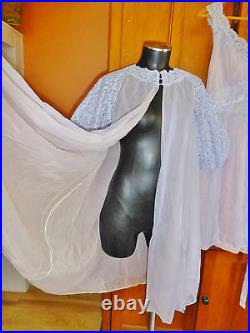 Vtg 50s 60s VANITY FAIR Sheer Double Tricot Lace Lingerie 2pc Peignoir GOWN SET