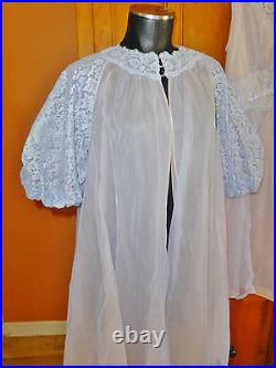 Vtg 50s 60s VANITY FAIR Sheer Double Tricot Lace Lingerie 2pc Peignoir GOWN SET