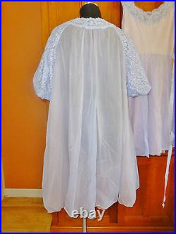 Vtg 50s 60s VANITY FAIR Sheer Double Tricot Lace Lingerie 2pc Peignoir GOWN SET