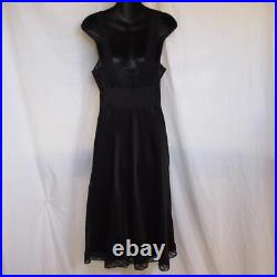 Vtg 50s FISCHER Heavenly Lingerie Rayon Slinky Black Full Slip Dress LACE M EUC