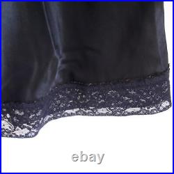 Vtg 50s FISCHER Heavenly Lingerie Rayon Slinky Black Full Slip Dress LACE M EUC