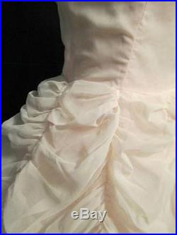 Vtg 50s Pale Pink Blush Chiffon BUSTLE Hoop Slip Wedding Bridal Gown Dress XS