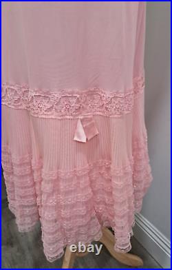 Vtg 50s Pink Nylon Tricot Full Slip Dress Scalloped Layered Lace 36 ML