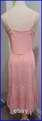 Vtg 50s Pink Nylon Tricot Full Slip Dress Scalloped Layered Lace 36 ML