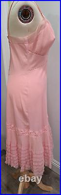 Vtg 50s Pink Nylon Tricot Full Slip Dress Scalloped Layered Lace 36 ML