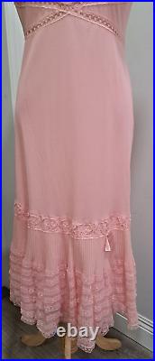 Vtg 50s Pink Nylon Tricot Full Slip Dress Scalloped Layered Lace 36 ML