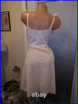 Vtg 50s Silky Wide White Lace Dress Slip Gown Nightie Full Pin UP Dress RARE