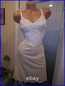 Vtg 50s Silky Wide White Lace Dress Slip Gown Nightie Full Pin UP Dress RARE