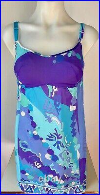 Vtg 60's Emilio Pucci Formfit Rogers Blue Print Mini Slip Dress Chemise34c Xs/s