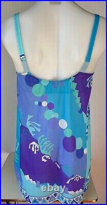 Vtg 60's Emilio Pucci Formfit Rogers Blue Print Mini Slip Dress Chemise34c Xs/s