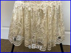 Vtg 60s 70s Boho Wedding Slip Lace Long slv Drop Waist Prairie Mini Dress H1
