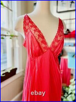 Vtg 60s 70s VANITY FAIR Pin Up Slip dress 38 nylon lace Empire Gown Maxi XL