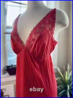 Vtg 60s 70s VANITY FAIR Pin Up Slip dress 38 nylon lace Empire Gown Maxi XL