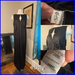 Vtg 60s BEELINE Pin Up Black Nylon Slip dress Gown Maxi Rhinestones 42 XL