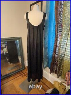 Vtg 60s BEELINE Pin Up Black Nylon Slip dress Gown Maxi Rhinestones 42 XL