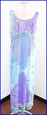 Vtg 60s Emilio Pucci Formfit Rogers Blue Purple Floral Night Gown Dress Size L