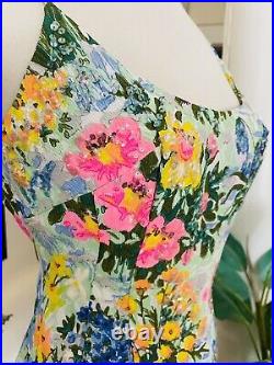 Vtg 60s Pin Up Mad Men Beaded Floral Fitted True Slip Dress S M Marilyn? VLV