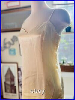 Vtg 70s 80s Satin 40s Flapper Style True Off White Slip Dress Party Frock M/L