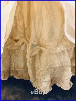 Vtg 70s Satin Regency/Victorian Wedding Gown withPetticoat Slip, Veil, Gauntlets