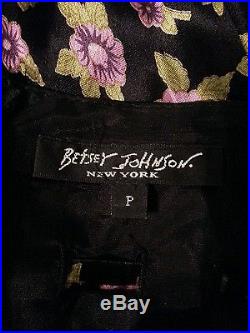 Vtg 90's Betsey Johnson Black Purple Floral Grunge Rayon Slip Dress S P